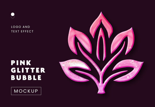 Pink Glitter Bubble Logo And Text Effect Mockup