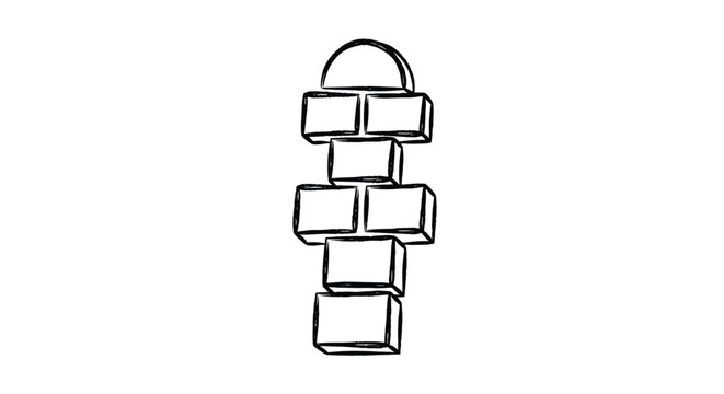 Minimalist black and white hand drawn sketch of a classic hopscotch court used for children outdoor play and games.
