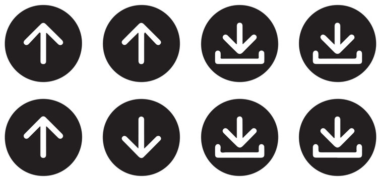 Download and upload icon collection for website interface buttons isolated on transparent background.