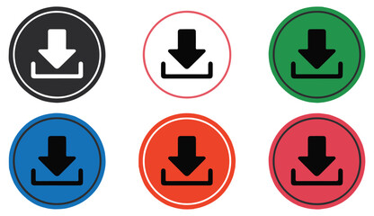 Fototapeta premium Modern download button set featuring circular icons in various colorful styles for web applications.