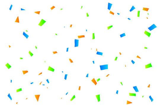 Colorful Confetti Falling on White Background with Copy Space. Festive Celebrations. Vector Illustration