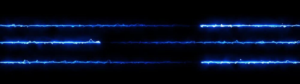 Abstract blue electric discharges across black background with energy motion and digital light beams.