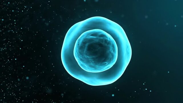 A detailed 3D rendering of a single biological cell floating in a dark microscopic environment.
