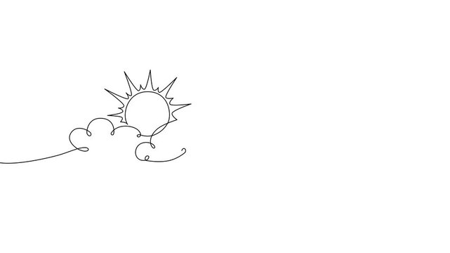 Continuous one line cloud sun art sky weather illustration outline. Sun cloud solar summer doodle graphic sketch energy linear stroke single vector icon sunny abstract park nature black ecosystem