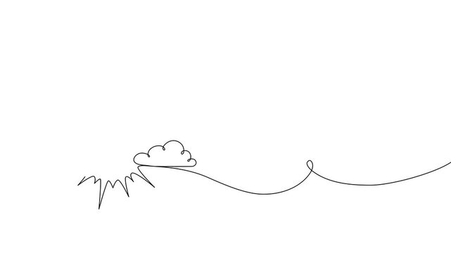 Continuous one line cloud sun art sky weather illustration outline. Sun cloud solar summer doodle graphic sketch energy linear stroke single vector icon sunny abstract park nature black ecosystem