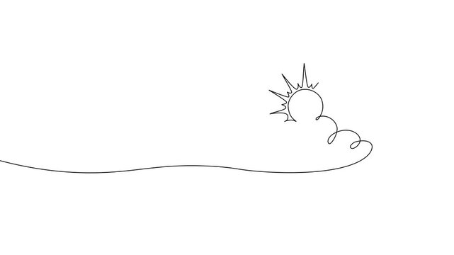 Continuous one line cloud sun art sky weather illustration outline. Sun cloud solar summer doodle graphic sketch energy linear stroke single vector icon sunny abstract park nature black ecosystem