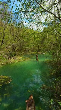 Natural beauty invites. Bigar Waterfall, Serbia. Vertical