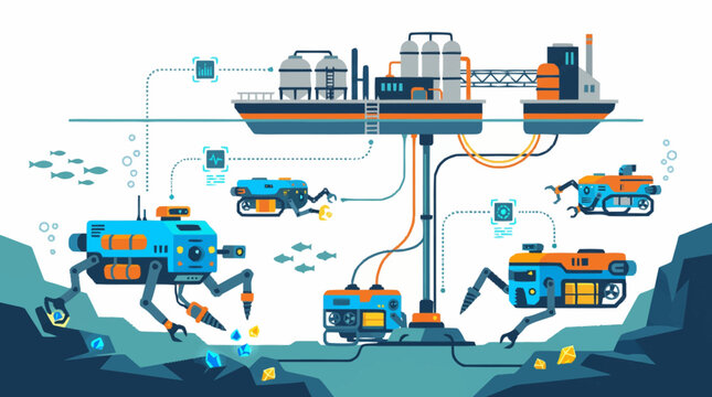 Underwater Research Station with Robotic Submersibles and Equipment.