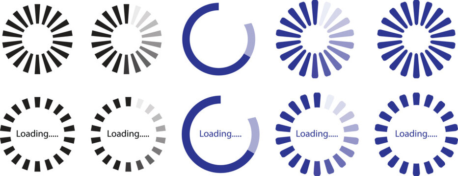 Loading Spinner Icon Set With Circular Progress Indicators, Waiting Status Symbols and Loading Screen Design for Web UI and Mobile App Interfaces