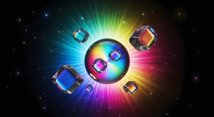 Obraz premium Vibrant rainbow crystal formation in space