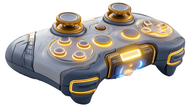 Ultra realistic modern gaming controller with glowing LED details and ergonomic design, premium tech photography, isolated on white background