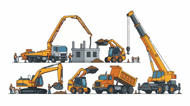 Construction site with heavy machinery and workers.