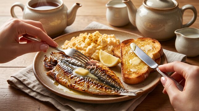 Kippers with Scrambled Eggs &ndash; Traditional British Smoked Herring Breakfast Dish
