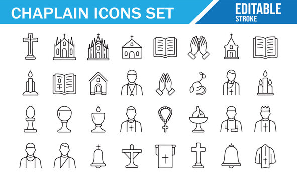 Spiritual Care Icons Collection with Clergy, Chapel and Faith Elements