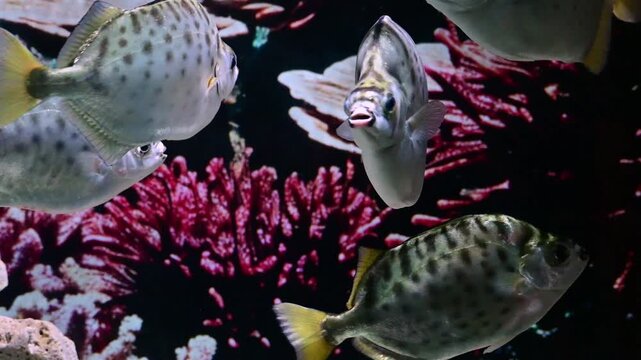 Green scat fish swimming in a marine reef aquarium