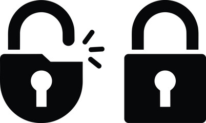 Minimalist flat black padlock icons illustrating secure and open access states for digital privacy on white background. © Vector Expert