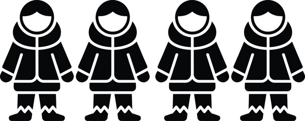 Black silhouettes of people wearing parkas © Gita