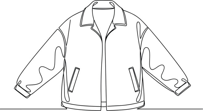 Modern bomber jacket outline vector illustration showcasing stylish outerwear apparel with minimal fashion sketch composition design