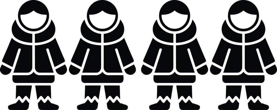 Black silhouettes of people wearing parkas