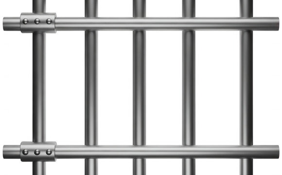 Shiny silver metal prison bars with visible rivets showing confinement isolated transparent background image