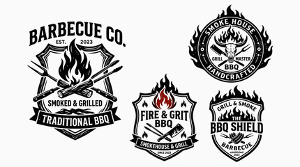 Fototapeta premium BBQ logo designs with flames and text.