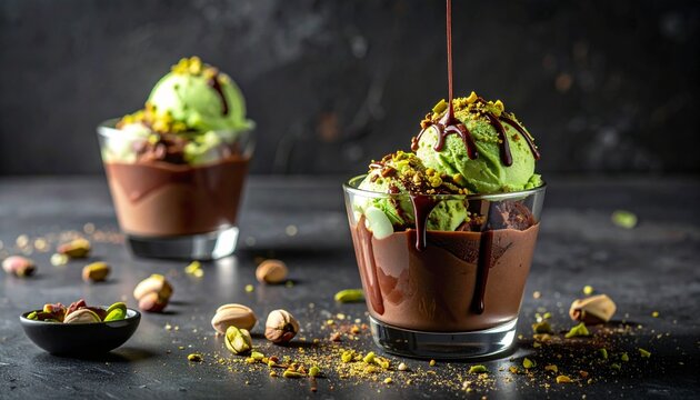 Pistazien-Schokoladen-Eisbecher