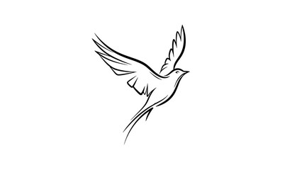 Fototapeta premium Black line of a bird flying diagonal isolated on a transparent