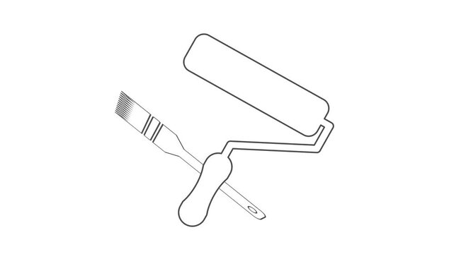 Professional handyman services concept. Video with Paint Roller and Brush.  Set of repair tools on white background for your  design. Animated Video. 4K