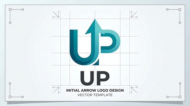 Modern Teal Up Arrow Logo Design Displayed on White Vector Template Layout