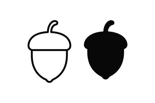 Acorn icon - outline and silhouette with silhouette, isolated