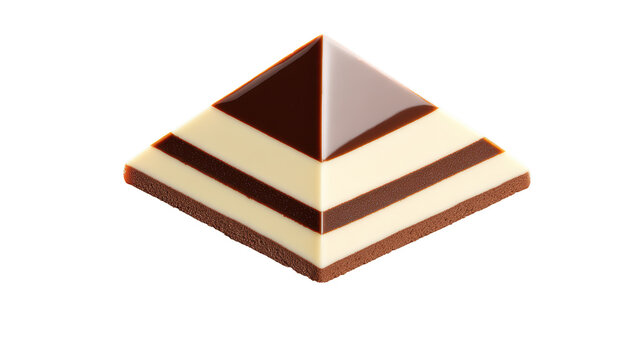 Geometric Pyramid Chocolate and Vanilla Layer Cake Isolated on Transparent Background