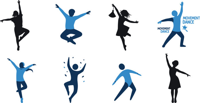 Dance Movement Silhouette and Modern Dancer Vector Illustration Set Isolated on White Background