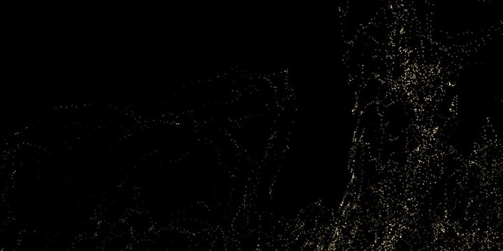 Gold Dust Waves. Particle gold dust flickering on black background. Gold Particles Moving Background. Particle from below. 4k abstract Footage background for text.