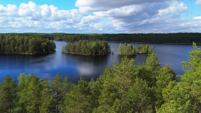 Aerial View of Lake Matildanj&auml;rvi in Teijo National Park - Pristine Forest and Lake Landscape, Finland
