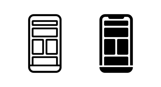 Mobile App Wireframe Icons, Smartphone UI Layout Templates, Responsive Web Design Elements