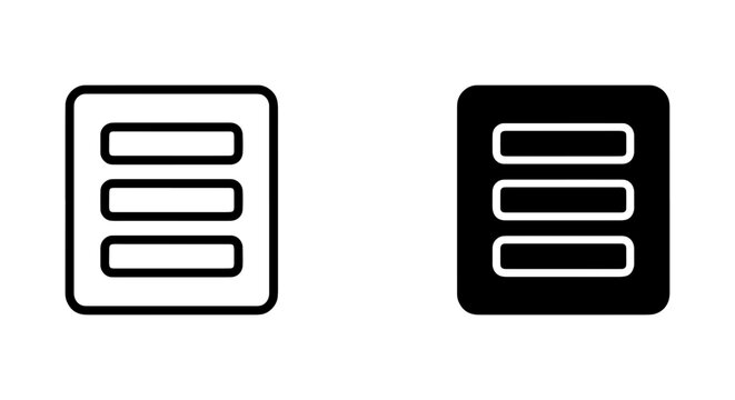 Hamburger Menu Icons, Navigation Symbol, UI Design Elements, Simple Outline and Filled Vector Graphics