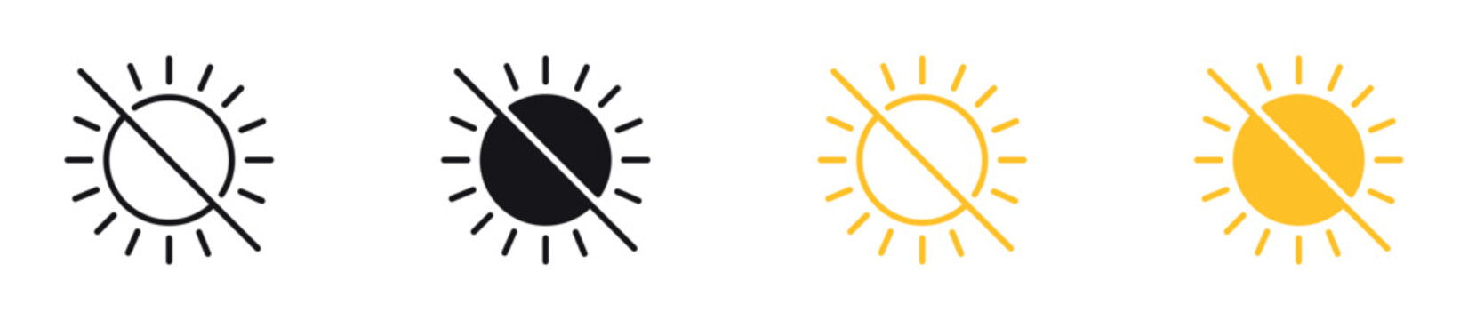 Sun forbidden sign  , Sunlight Protection Icon Set, UV Blocking, Brightness Control and Heat Prevention concept icon, vector illustration.
