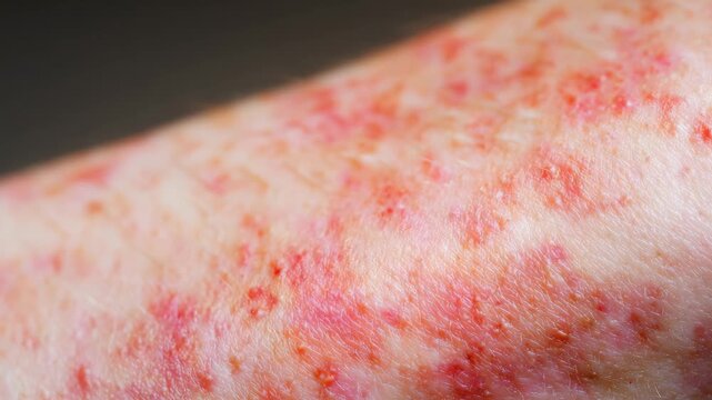 Eczema skin rash close-up Allergic reaction causing inflammation, itching, and skin irritation