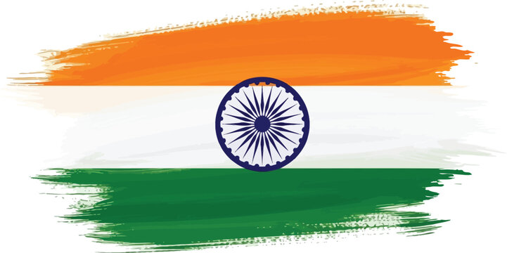 Brushstroke indian flag illustration saffron white and green horizontal bands with ashoka chakra