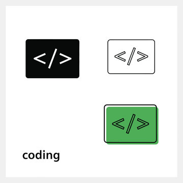 Coding icon set programming symbols and browser window abstract.
