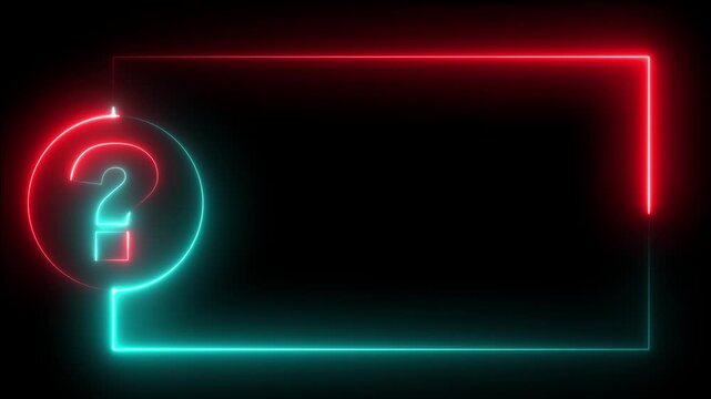 Neon question mark frame with glowing red and blue light animation for digital interface border