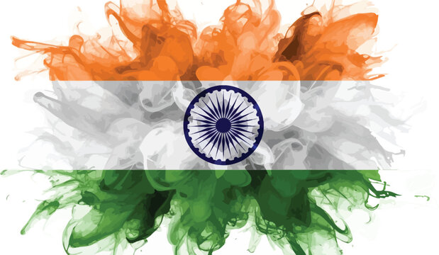 Indian independence day concept vibrant ink splash depicting the national flag of india with ashoka chakra