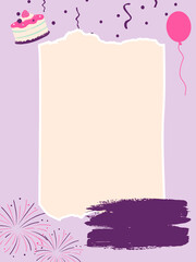 Birthday themed photo frame template.Birthday themed photo frame with space for an image or text. Decorative composition for greetings and festive design. © Євген Пятниченко