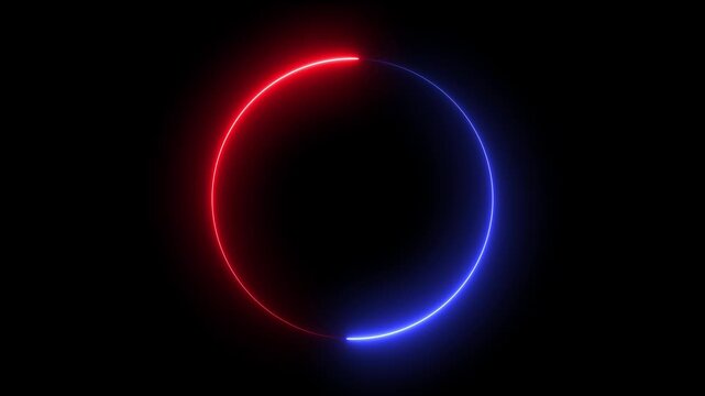 Neon red and blue glowing circle loading animation on black background, ring