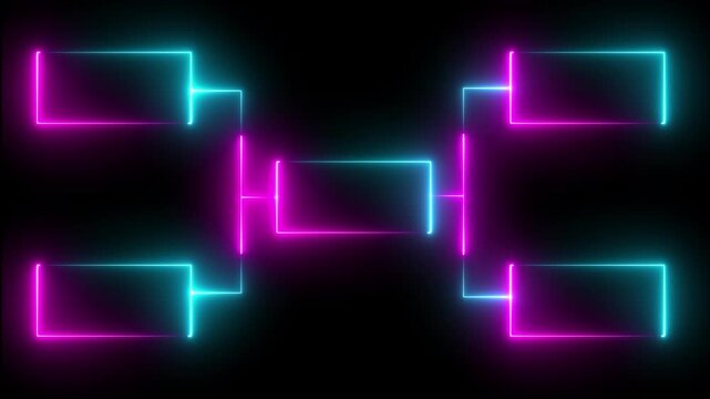 Neon glowing tournament bracket chart with pulsing cyberpunk light effects for esports and competition