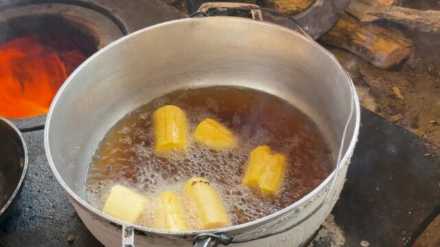 A Pot of Frying Plantains in Colombia