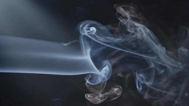 Abstract Smoke Wisps Swirling Against Dark Background.