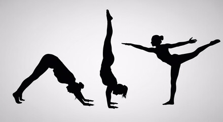 Fototapeta premium Yoga, fitness, gymnastics silhouettes, black, vector graphics