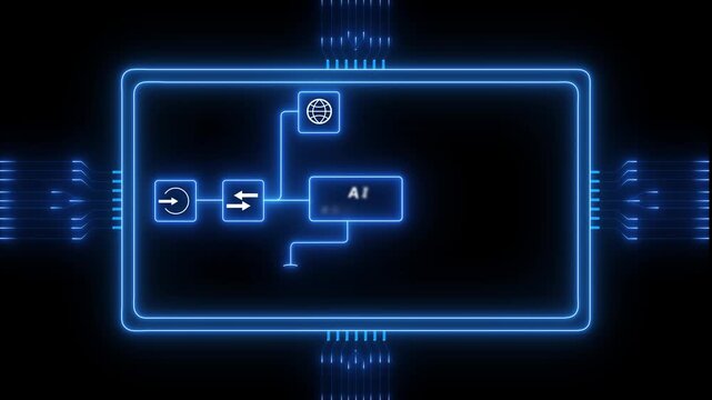 AI Coordinator Managing Connected Digital Workflows in a Neon Technology Interface, Futuristic HUD Motion Background