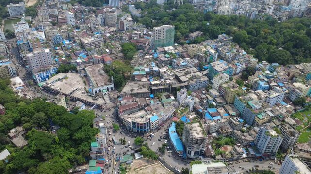 The aerial view of Chattogram city highlights the rapid urban expansion surrounding its remaining green hills and forests. Unplanned construction, hill cutting, and the destruction of trees.